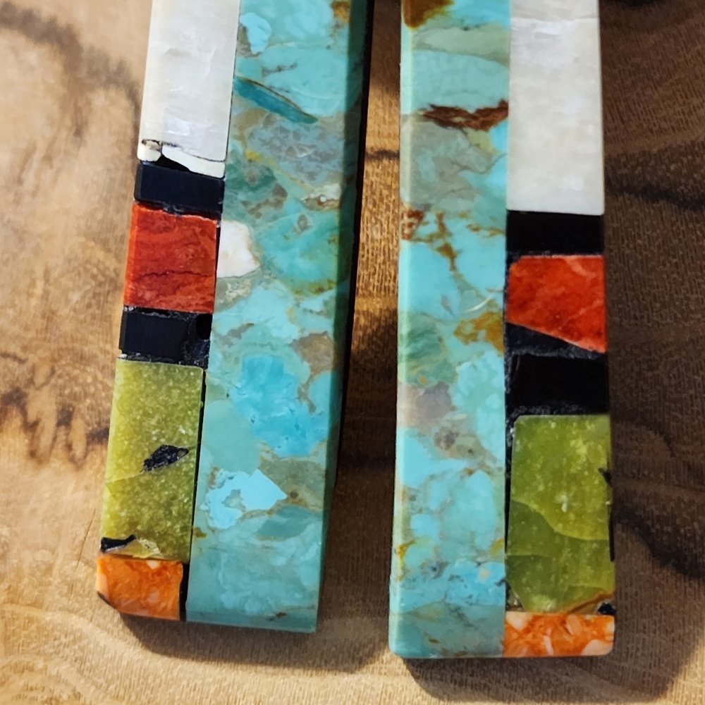 Native American Multi Stone Inlay Earrings - Picture 5 of 9